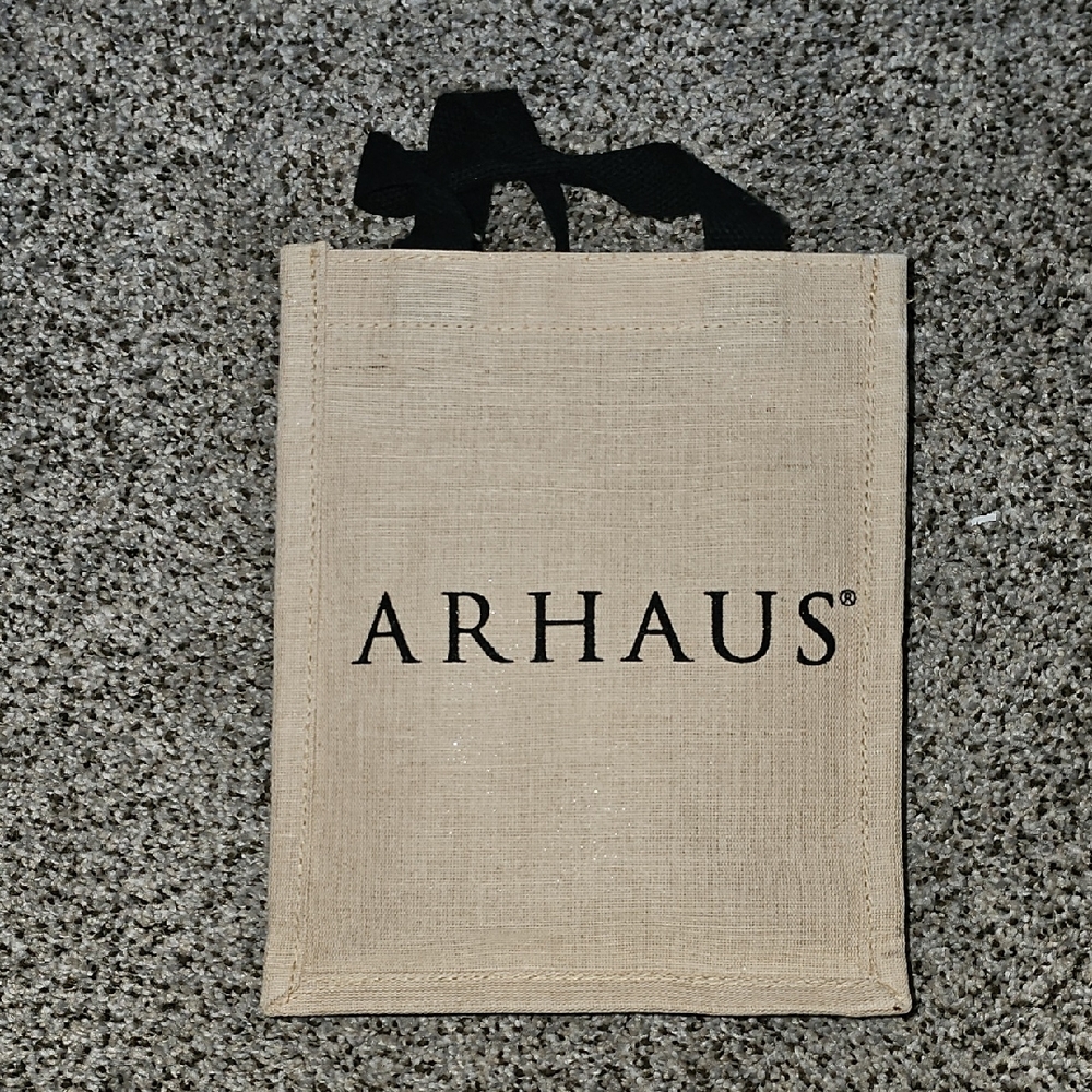 Arhaus Small Beige Tote Bag with Black Handles
